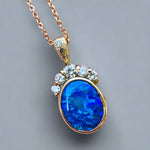 Breathtaking 18k gold  Australian Black Opal Diamond Pendant