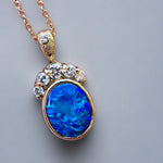 Breathtaking 18k gold  Australian Black Opal Diamond Pendant