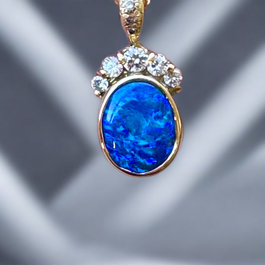 Breathtaking 18k gold  Australian Black Opal Diamond Pendant