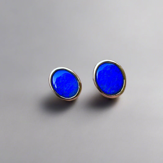 Handcrafted Lightning Ridge Opal Earrings in 9k Gold