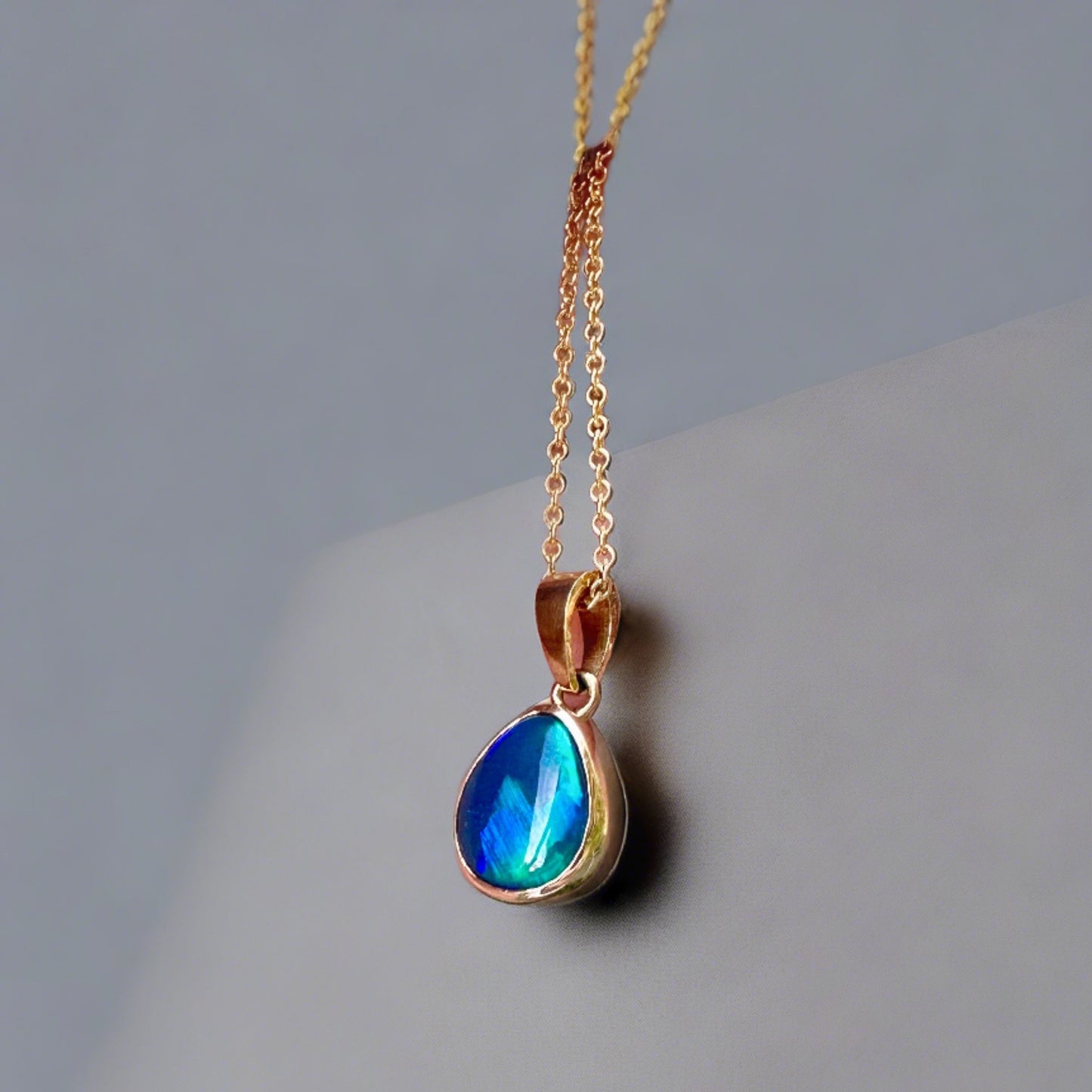 Striking & Unique Australian Black Opal Pendant Set in 9k Gold