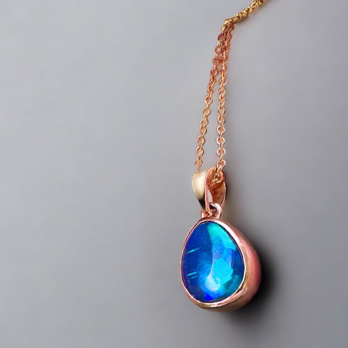 Striking & Unique Australian Black Opal Pendant Set in 9k Gold