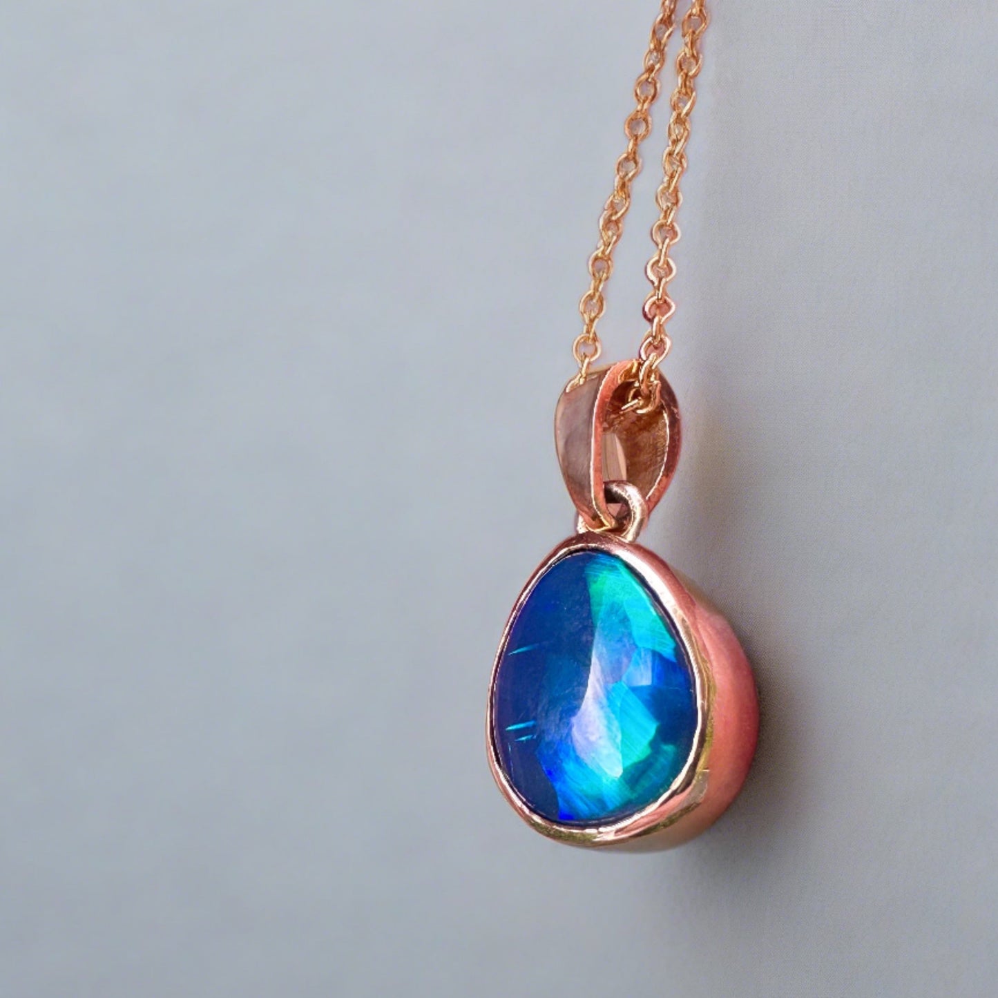 Striking & Unique Australian Black Opal Pendant Set in 9k Gold