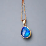 Striking & Unique Australian Black Opal Pendant Set in 9k Gold