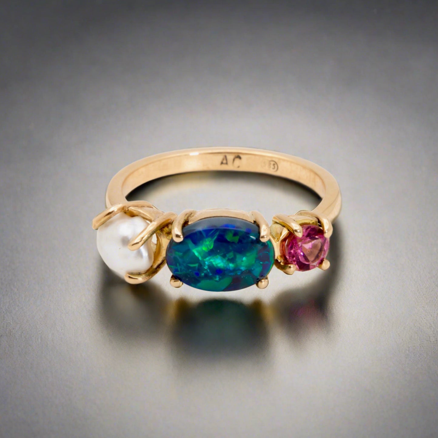 Elegant Statement Piece  Australian Black Opal Ring in 14k Gold