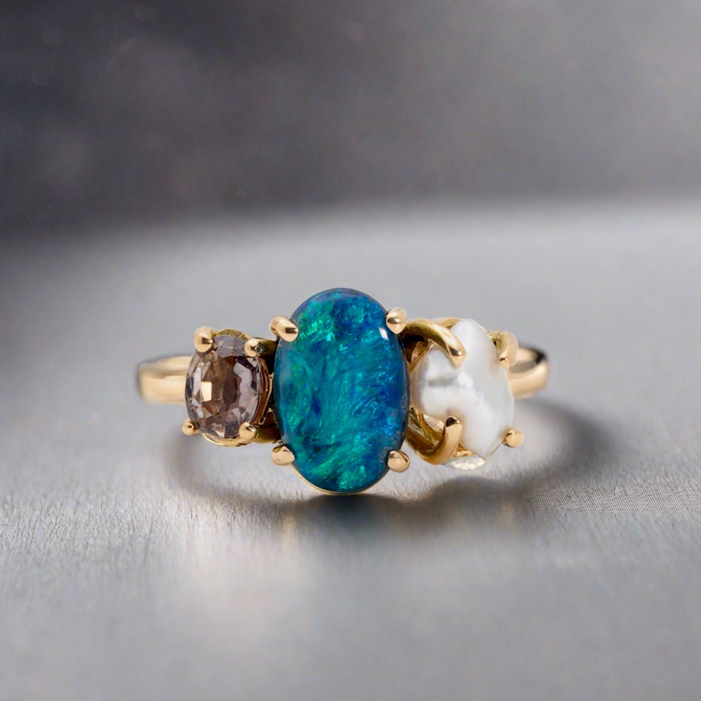 Elegant Statement Piece  Australian Black Opal Ring in 14k Gold