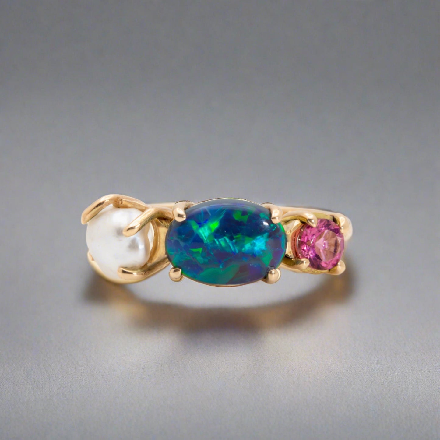 Elegant Statement Piece  Australian Black Opal Ring in 14k Gold