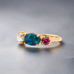 Elegant Statement Piece  Australian Black Opal Ring in 14k Gold