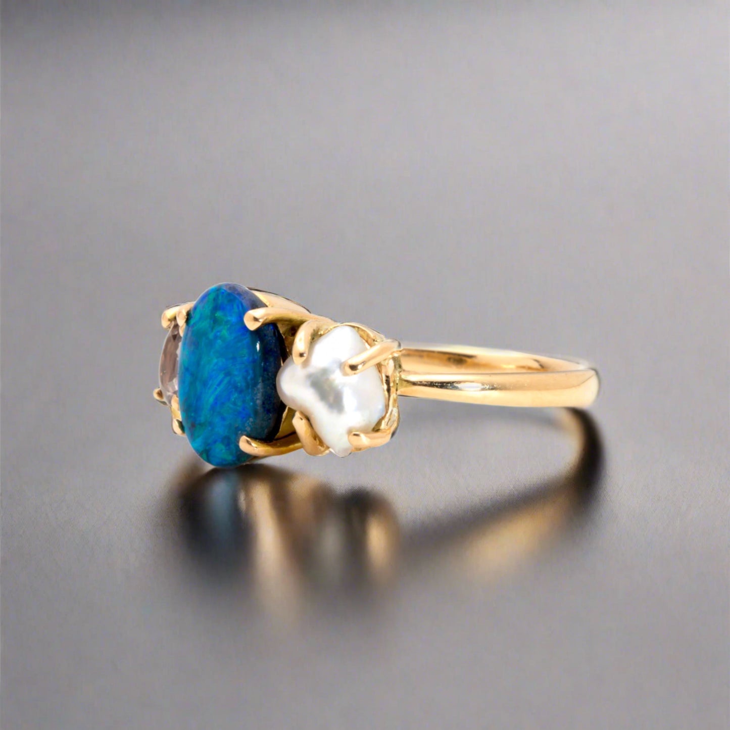 Elegant Statement Piece  Australian Black Opal Ring in 14k Gold