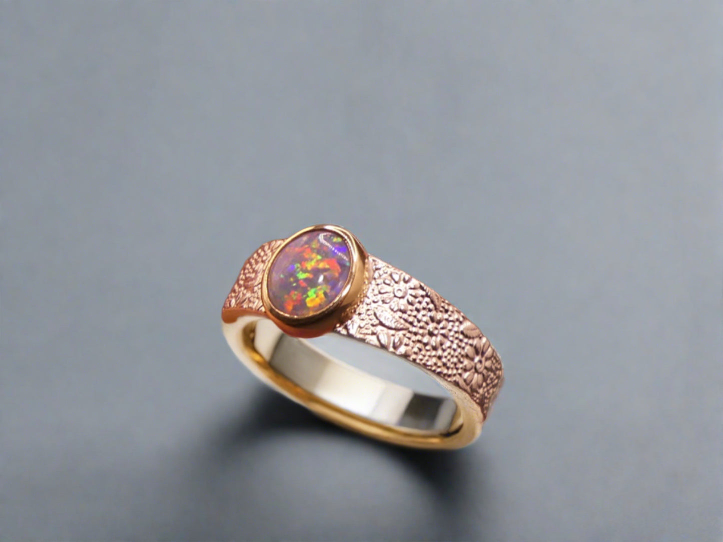 Sterling silver and 9k gold Lightning Ridge Black Opal Ring