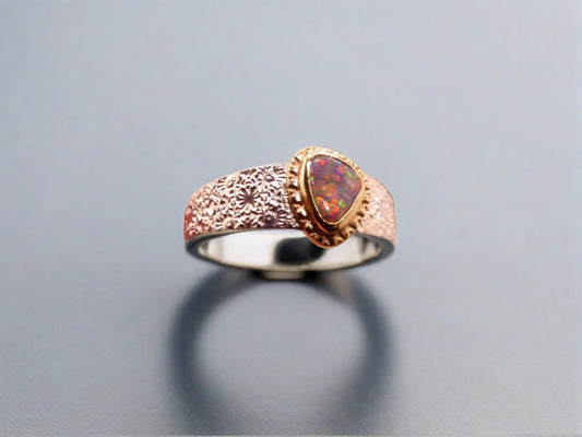 Sterling silver and 9k gold Lightning Ridge Black Opal Ring