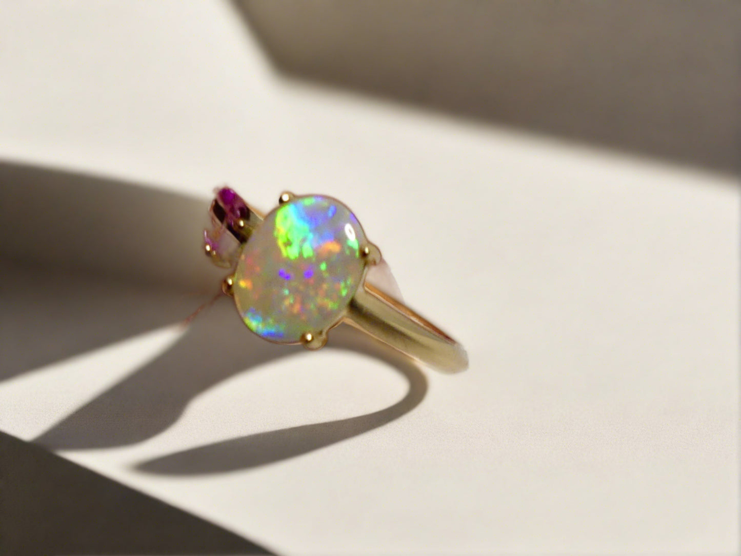 Elegant 14k Gold Ring with Australian Opal and Sapphire