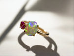 Elegant 14k Gold Ring with Australian Opal and Sapphire