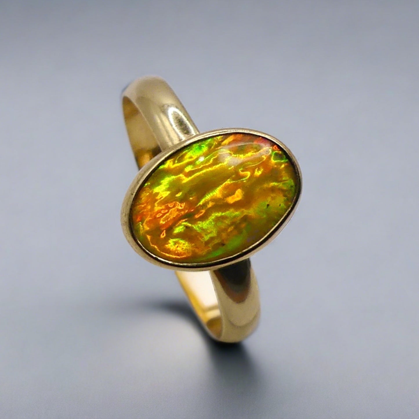 Handcrafted Lightning Ridge Opal Ring in 9k Gold