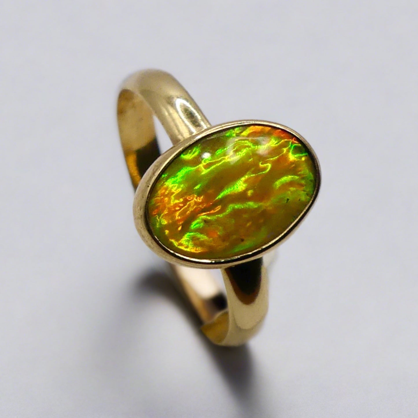 Handcrafted Lightning Ridge Opal Ring in 9k Gold