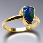 Elegant Black Opal Ring in 9k Gold Setting Unique Australian Jewelry