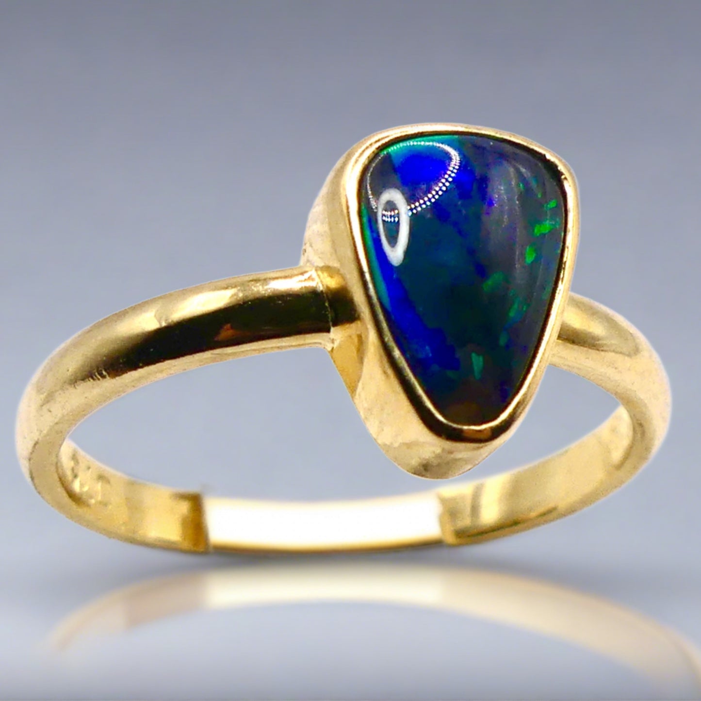 Elegant Black Opal Ring in 9k Gold Setting Unique Australian Jewelry