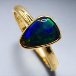 Elegant Black Opal Ring in 9k Gold Setting Unique Australian Jewelry