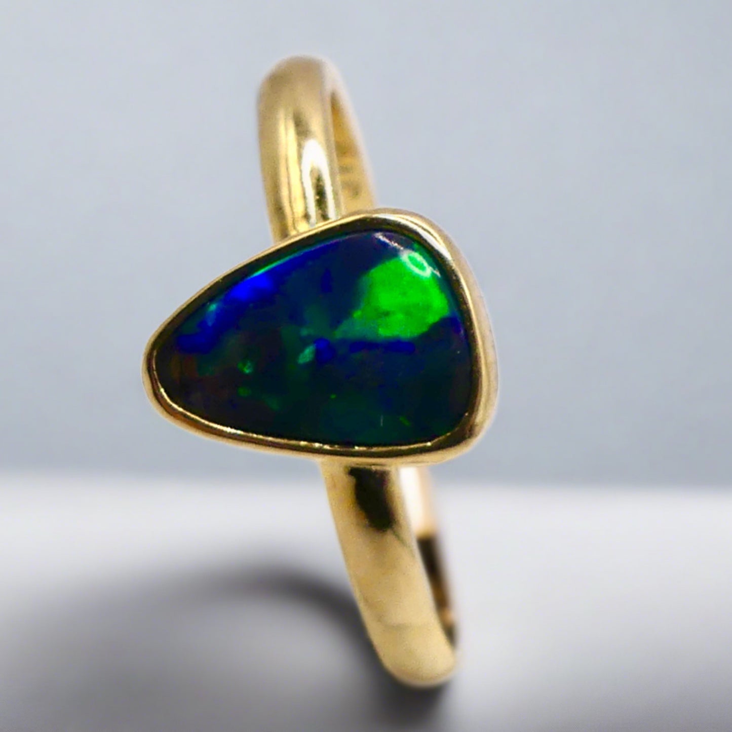 Elegant Black Opal Ring in 9k Gold Setting Unique Australian Jewelry