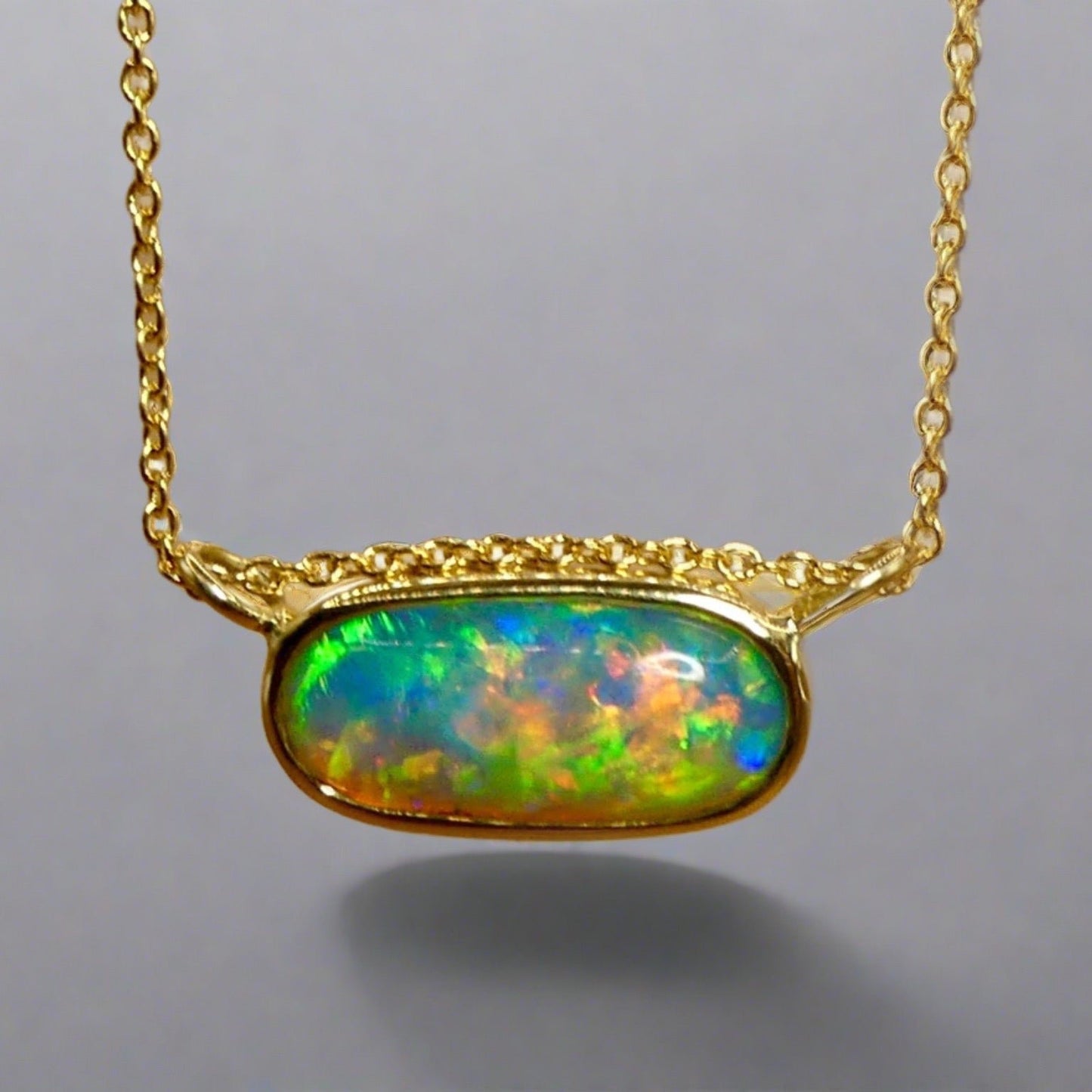 Vibrant 18k Gold Australian Crystal Opal Pendant Breathtaking Beauty