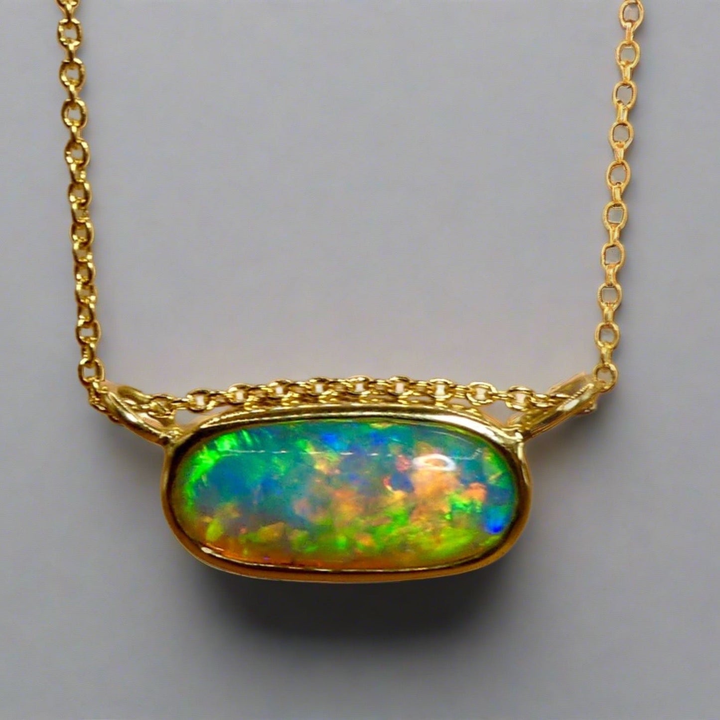 Vibrant 18k Gold Australian Crystal Opal Pendant Breathtaking Beauty