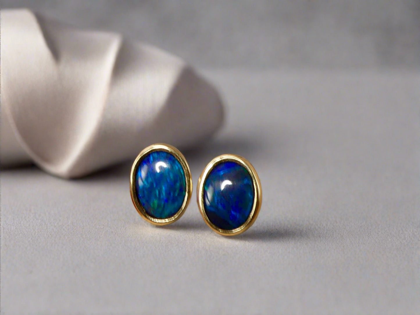 Australian Opal Earrings Elegant 14k Gold with Lightning Ridge Black Opal