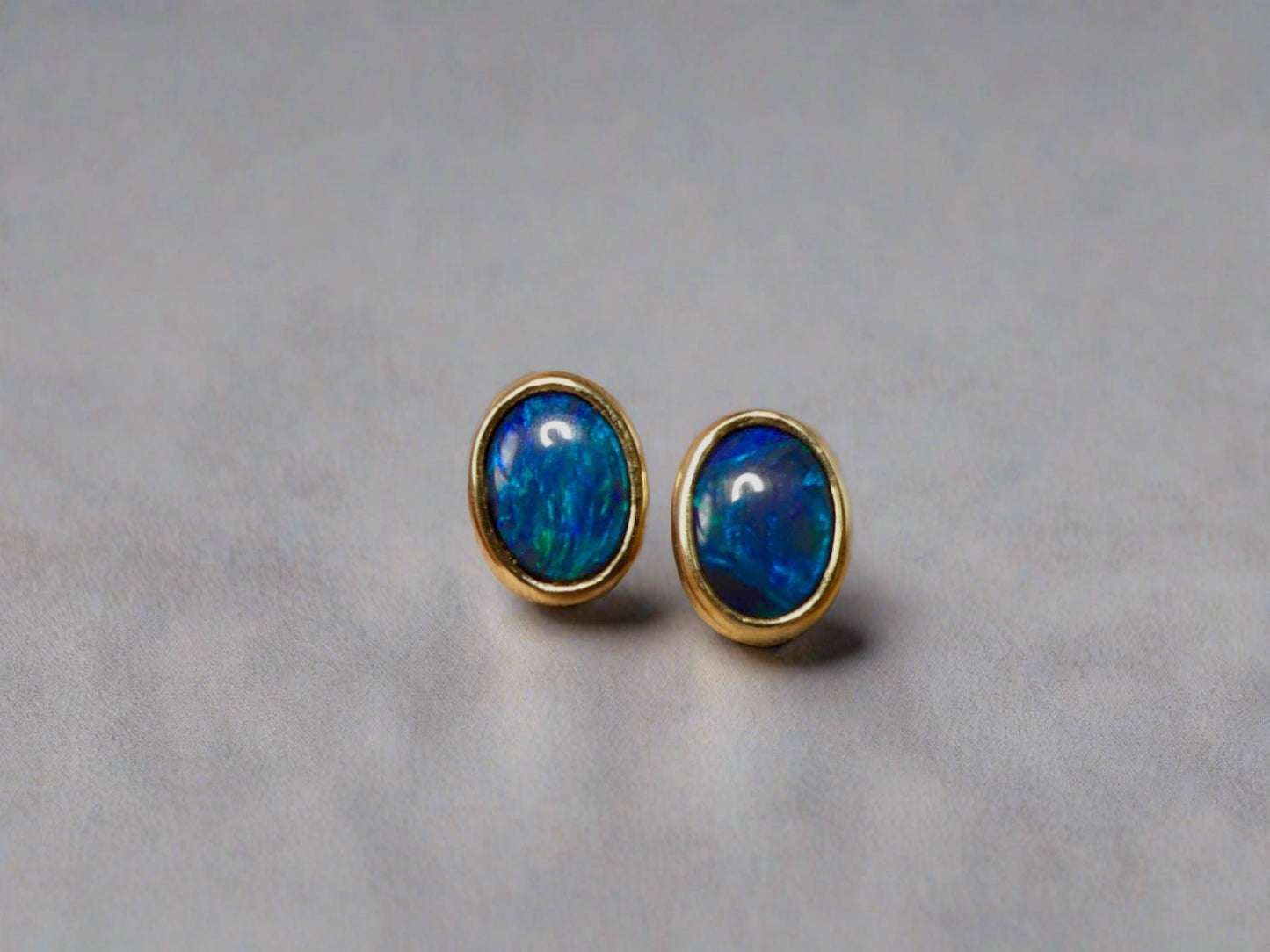 Australian Opal Earrings Elegant 14k Gold with Lightning Ridge Black Opal