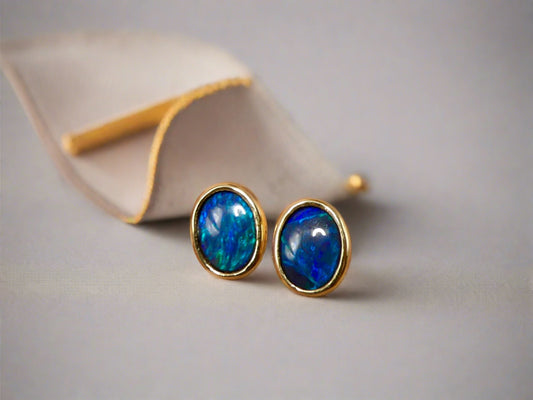 Australian Opal Earrings Elegant 14k Gold with Lightning Ridge Black Opal