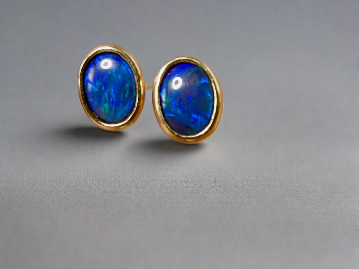 Australian Opal Earrings Elegant 14k Gold with Lightning Ridge Black Opal