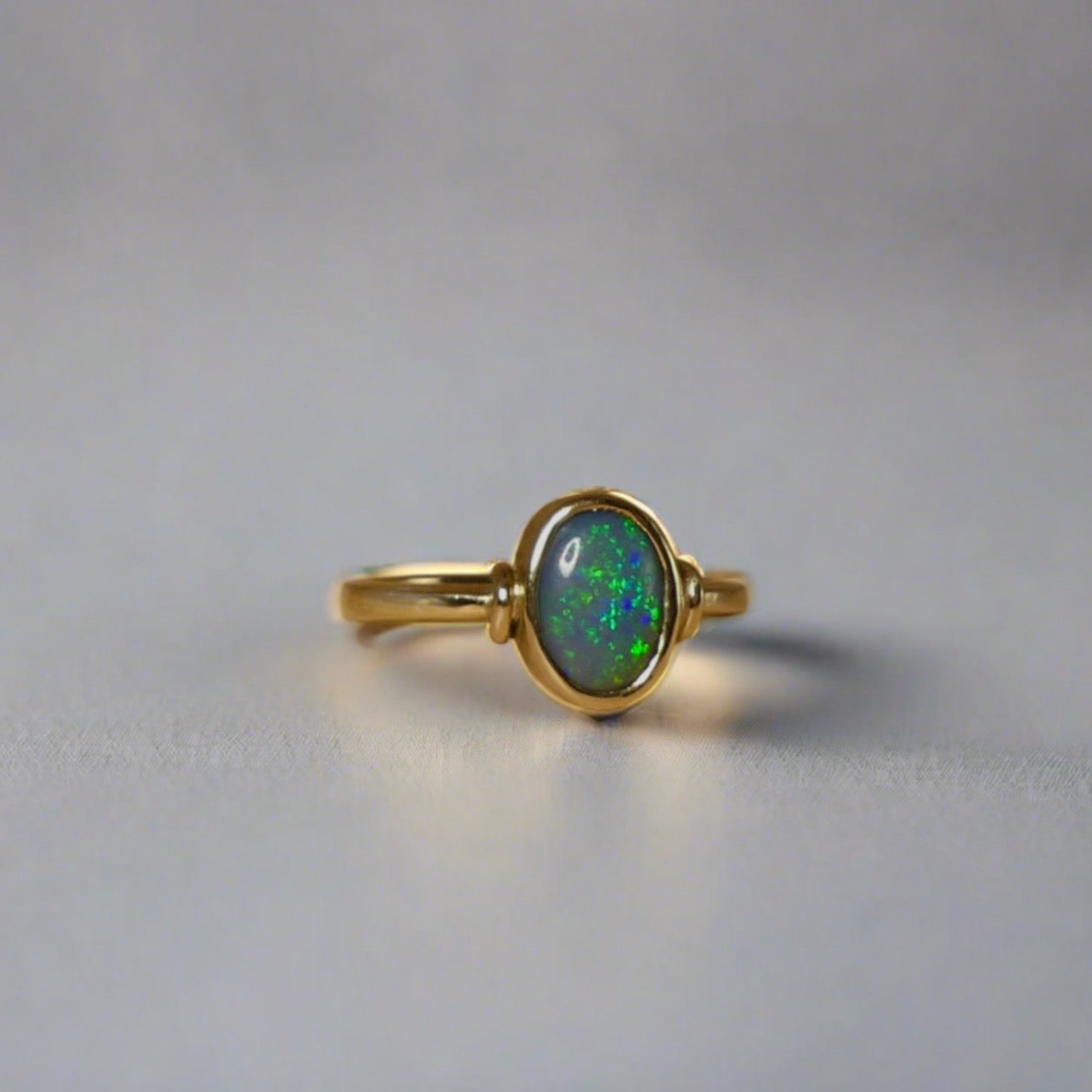 Luxurious Lightning Ridge Black Opal Ring Set in 9k Gold