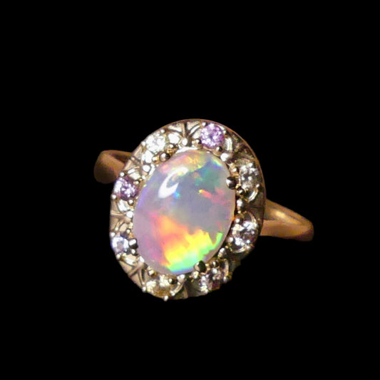 Elegant 14k Gold Ring featuring Australian Opal and Sapphire