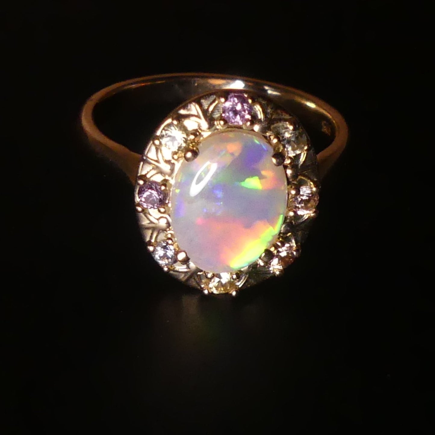 Elegant 14k Gold Ring featuring Australian Opal and Sapphire