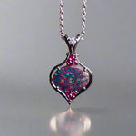 Rare Black Opal Pendant in 18k White Gold with Diamond and Rubies - Elegant Statement Piece