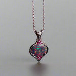 Rare Black Opal Pendant in 18k White Gold with Diamond and Rubies - Elegant Statement Piece