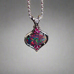 Rare Black Opal Pendant in 18k White Gold with Diamond and Rubies - Elegant Statement Piece