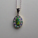 Luxurious White Gold Pendant with Black Opal, Diamonds, Emeralds & Sapphires