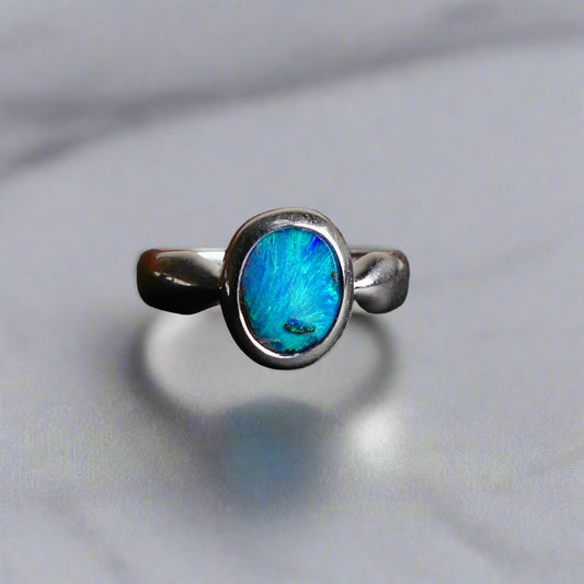 Vibrant Sterling Silver Boulder Opal Ring