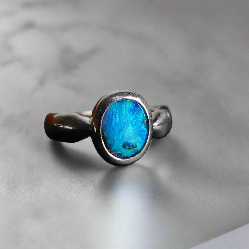 Vibrant Sterling Silver Boulder Opal Ring