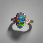 Rare Australian Boulder Opal Ring with Diamonds - Handcrafted Elegance