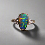 Rare Australian Boulder Opal Ring with Diamonds - Handcrafted Elegance