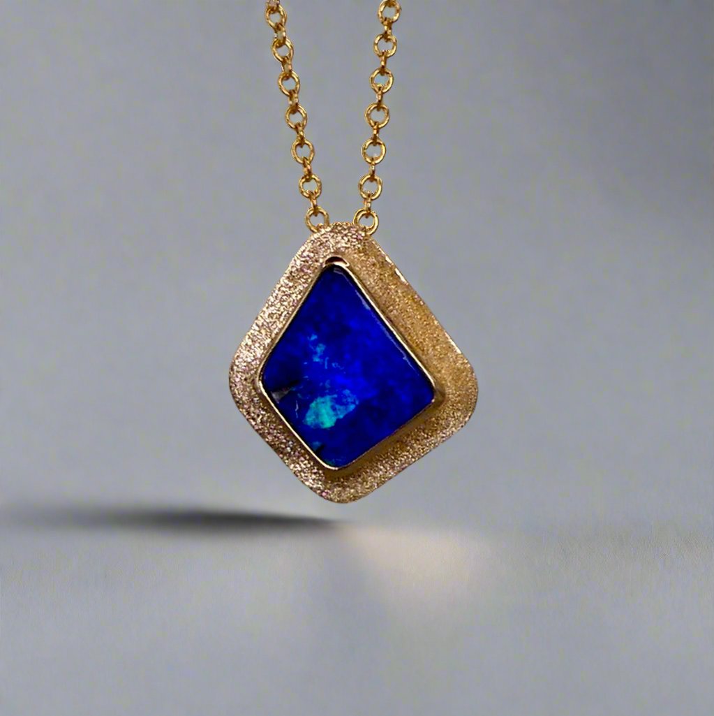 Luxurious  Australian Boulder Opal 18k Gold Pendant