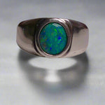 Lightning Ridge Sterling Silver Doublet Signet Ring