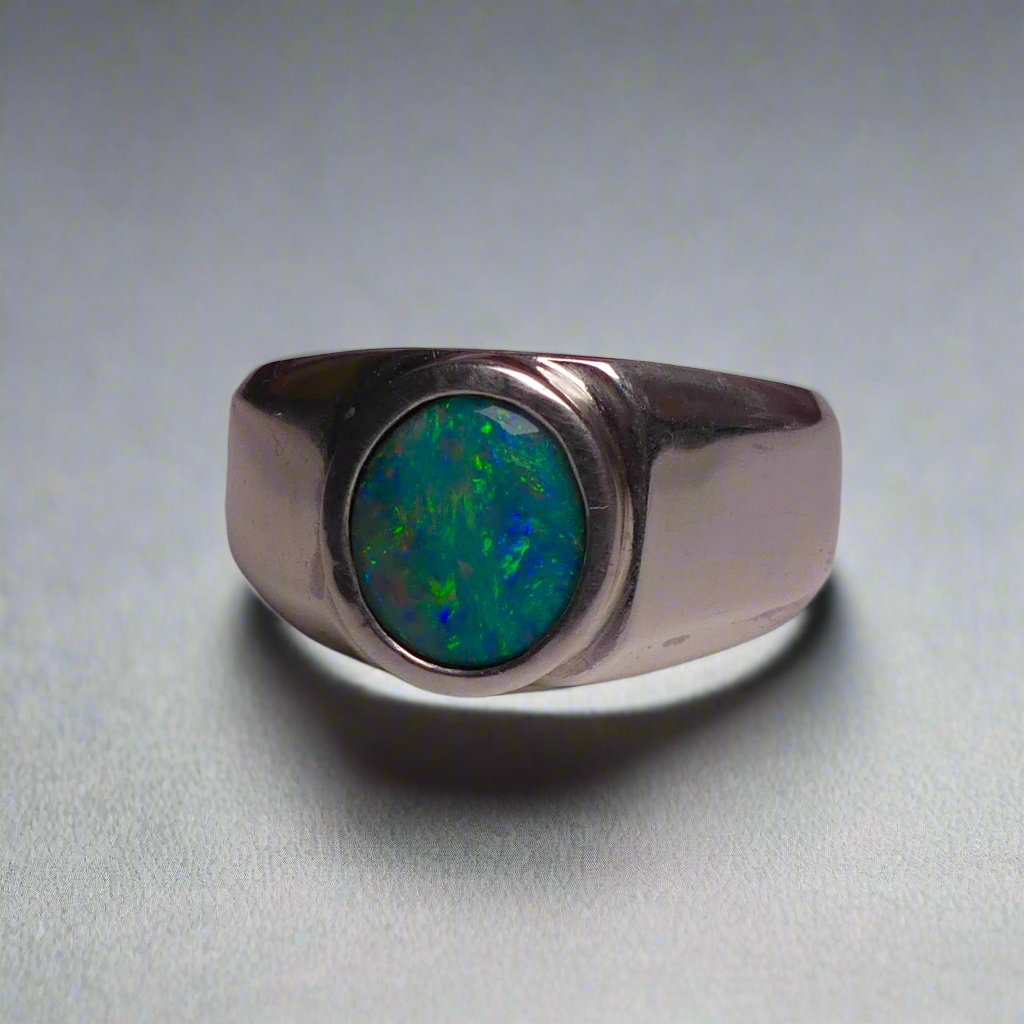 Lightning Ridge Sterling Silver Doublet Signet Ring