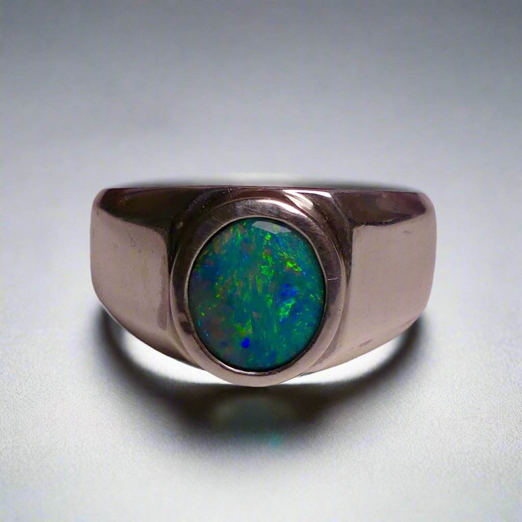 Lightning Ridge Sterling Silver Doublet Signet Ring