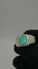 Lightning Ridge Sterling Silver Doublet Signet Ring