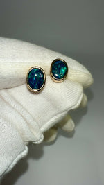 Australian Opal Earrings Elegant 14k Gold with Lightning Ridge Black Opal