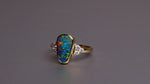 Rare Australian Boulder Opal Ring with Diamonds - Handcrafted Elegance