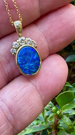 Breathtaking 18k gold  Australian Black Opal Diamond Pendant