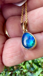 Striking & Unique Australian Black Opal Pendant Set in 9k Gold