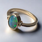 Luxurious Lightning Ridge Black Opal Ring Set in 9k Gold